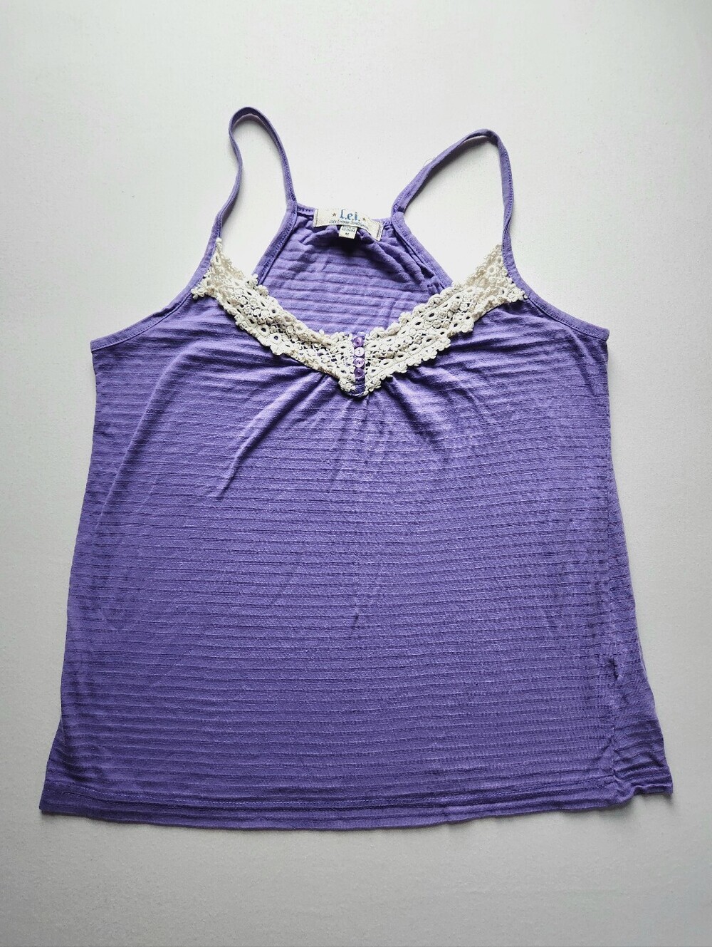 2010s Y2K L.e.i. Crochet Cottage Purple Raceback Semi Sheer Purple Tank Sz M